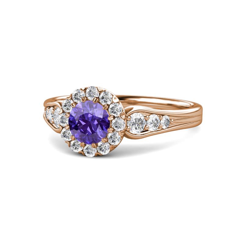 Kallista Signature Iolite and Diamond Halo Engagement Ring 