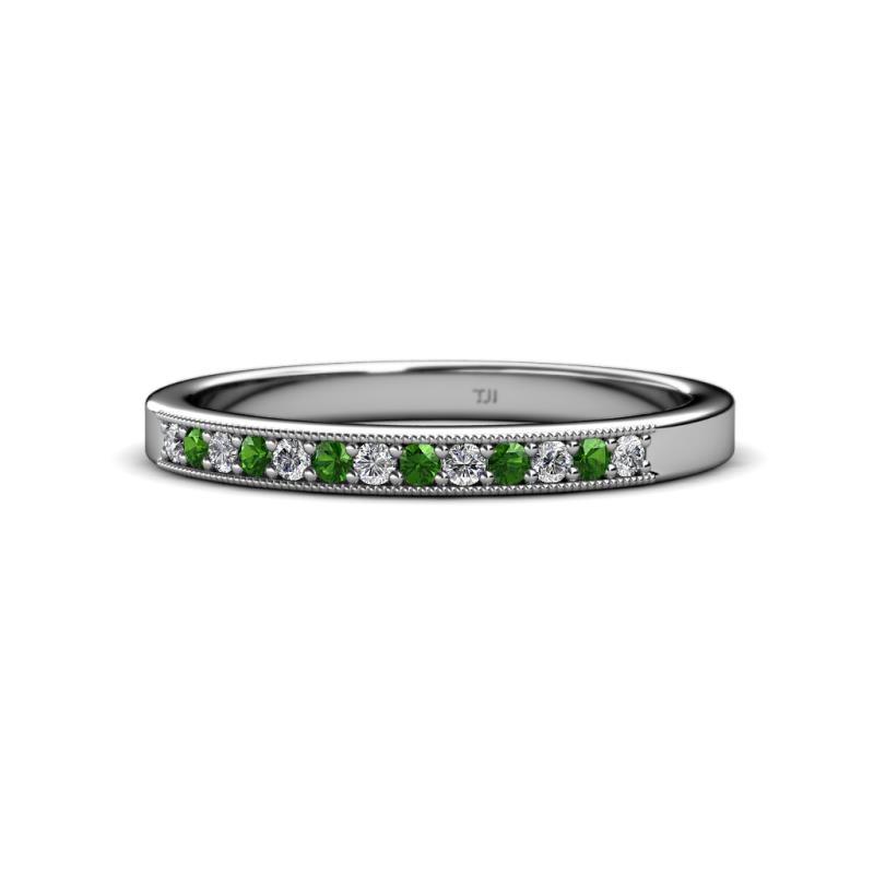 Janice 1.70 mm Green Garnet and Diamond 13 Stone Wedding Band 