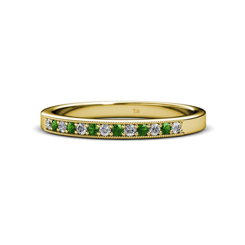 Janice 1.70 mm Green Garnet and Diamond 13 Stone Wedding Band 