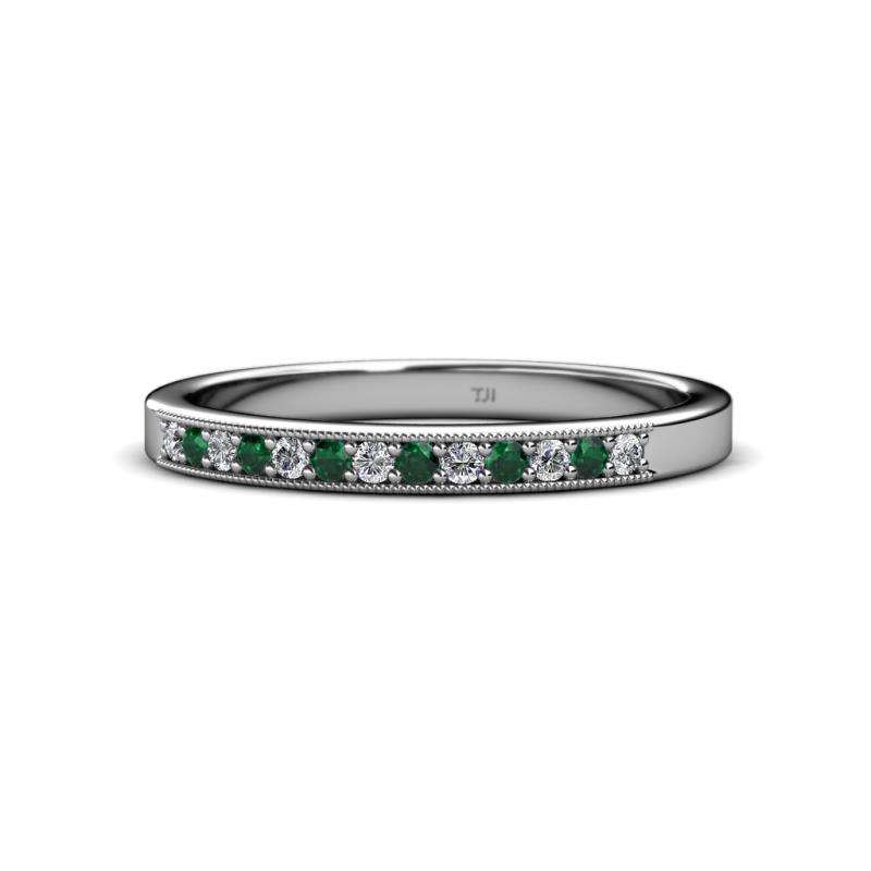 Janice 1.70 mm Emerald and Diamond 13 Stone Wedding Band 