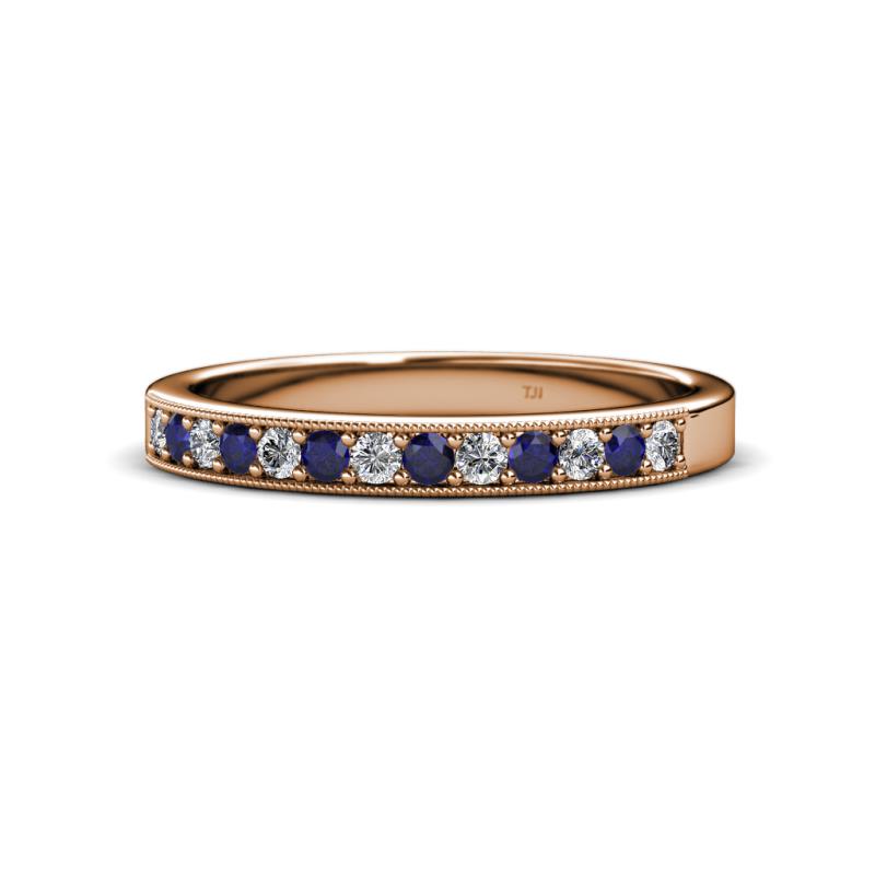 Janice 2.00 mm Round Blue Sapphire and Diamond 13 Stone Wedding Band 