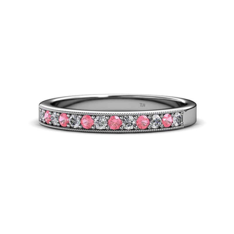 Janice 2.00 mm Round Pink Tourmaline and Diamond 13 Stone Wedding Band 