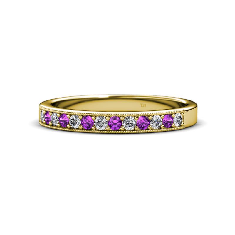 Janice 2.00 mm Round Amethyst and Diamond 13 Stone Wedding Band 