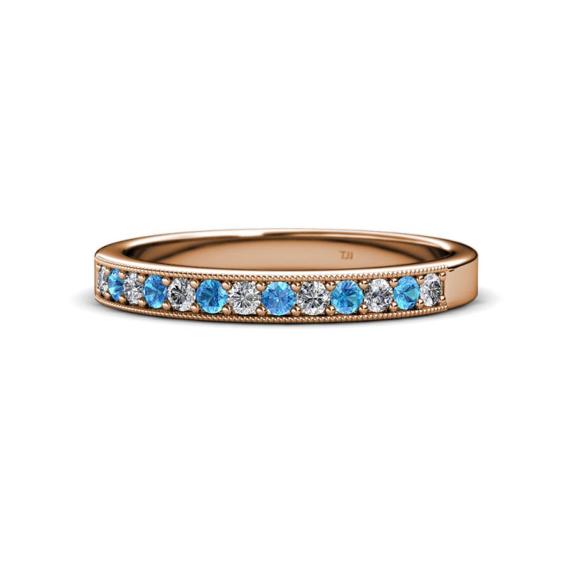 Janice 2.00 mm Round Blue Topaz and Diamond 13 Stone Wedding Band 