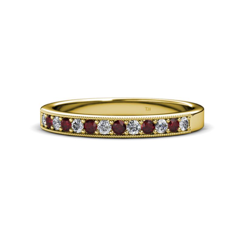 Janice 2.00 mm Round Red Garnet and Diamond 13 Stone Wedding Band 