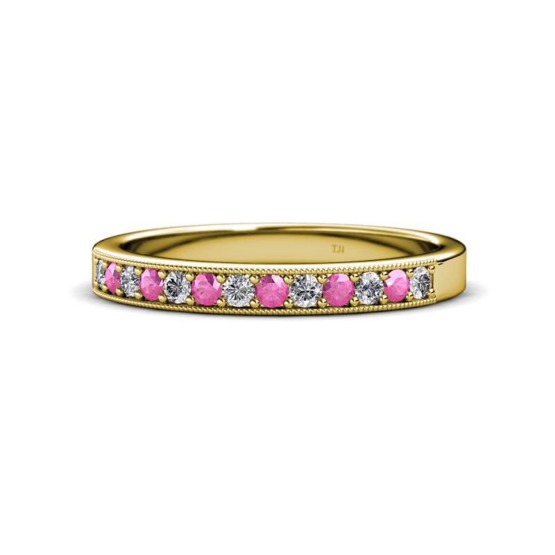 Janice 2.00 mm Round Pink Sapphire and Diamond 13 Stone Wedding Band 