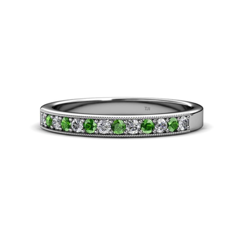 Janice 2.00 mm Round Green Garnet and Diamond 13 Stone Wedding Band 