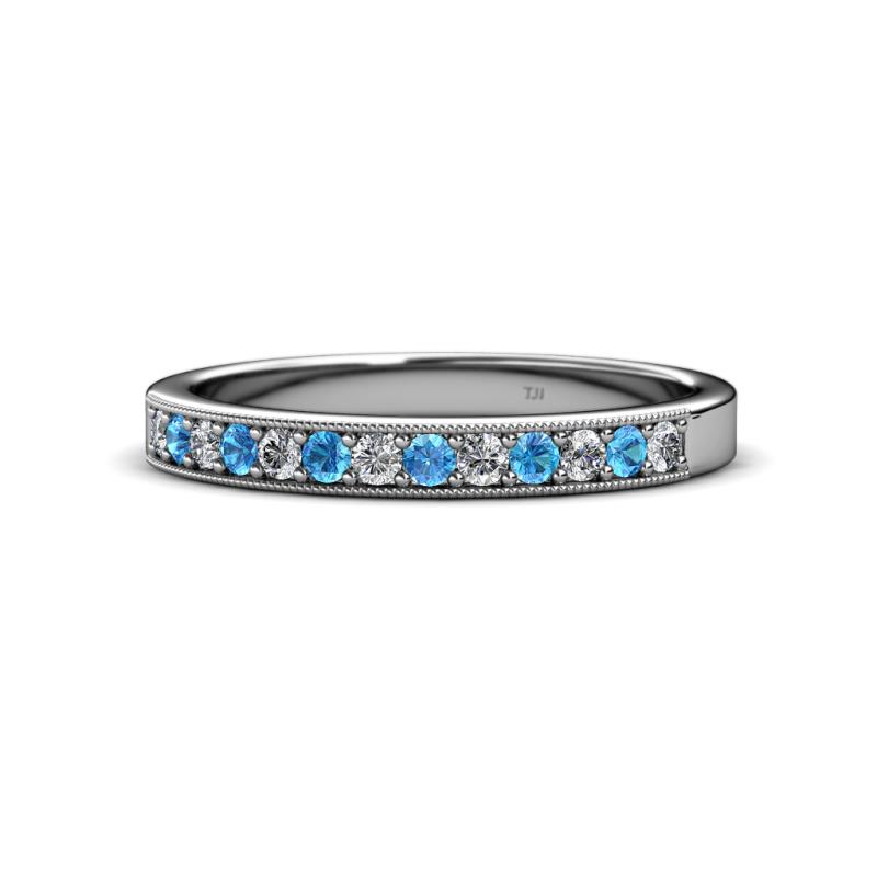 Janice 2.00 mm Round Blue Topaz and Diamond 13 Stone Wedding Band 