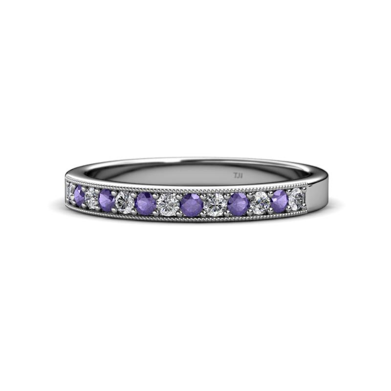 Janice 2.00 mm Round Iolite and Diamond 13 Stone Wedding Band 