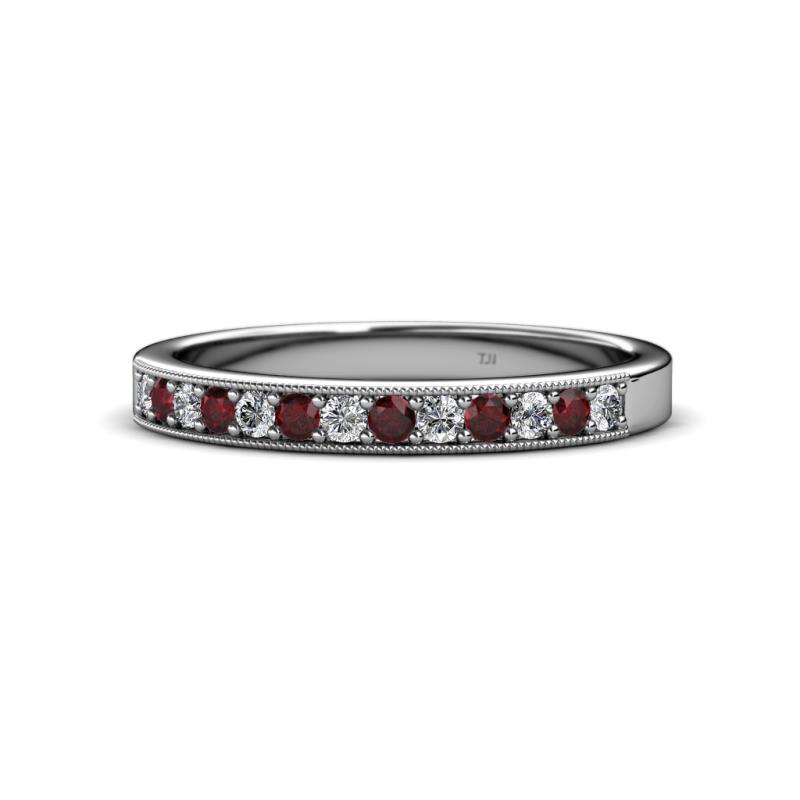 Janice 2.00 mm Round Red Garnet and Diamond 13 Stone Wedding Band 