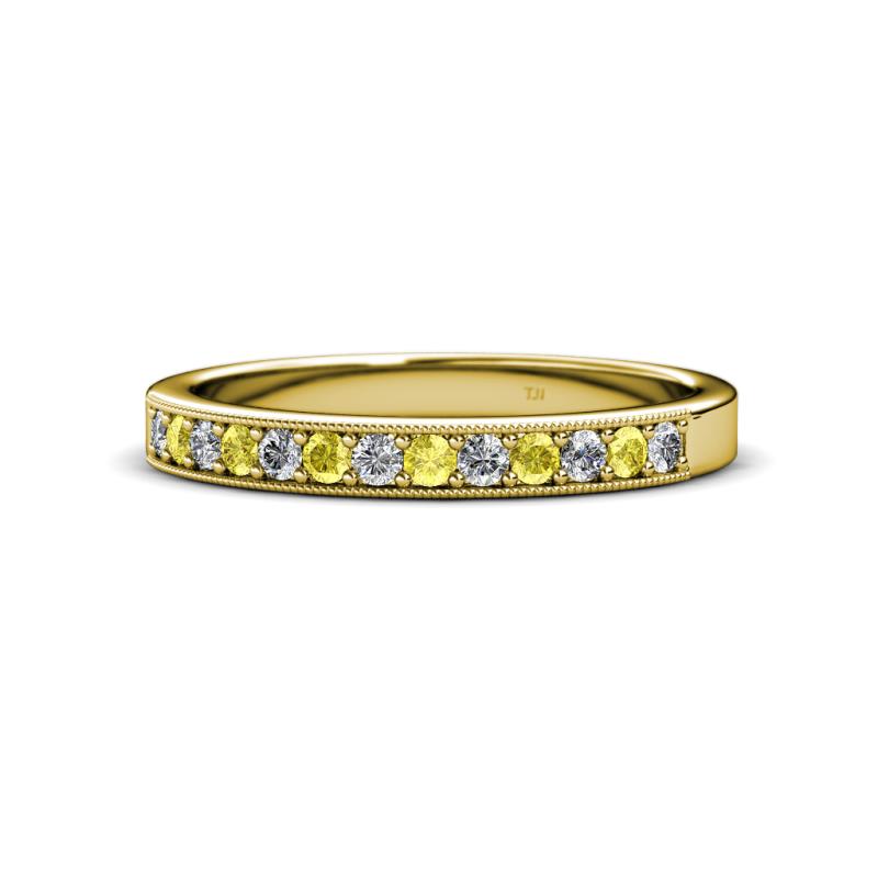 Janice 2.00 mm Round Yellow Sapphire and Diamond 13 Stone Wedding Band 