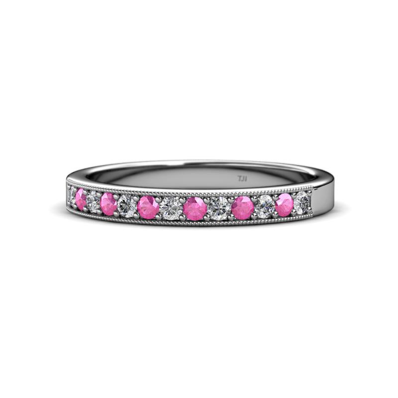 Janice 2.00 mm Round Pink Sapphire and Diamond 13 Stone Wedding Band 