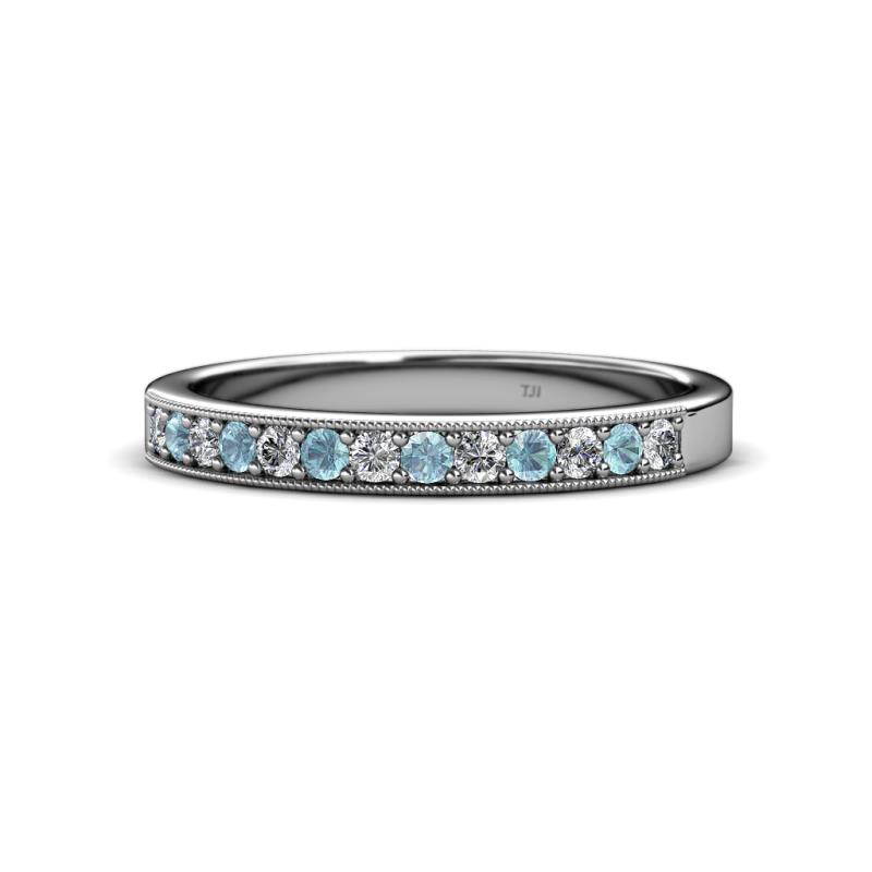 Janice 2.00 mm Round Aquamarine and Diamond 13 Stone Wedding Band 