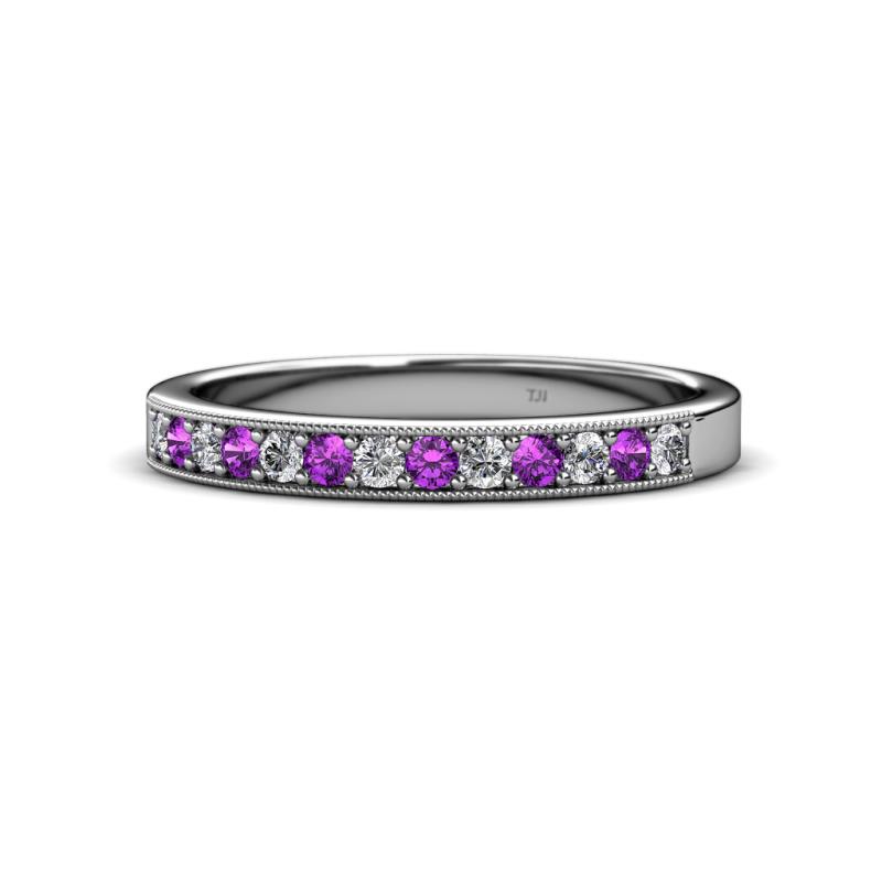 Janice 2.00 mm Round Amethyst and Diamond 13 Stone Wedding Band 