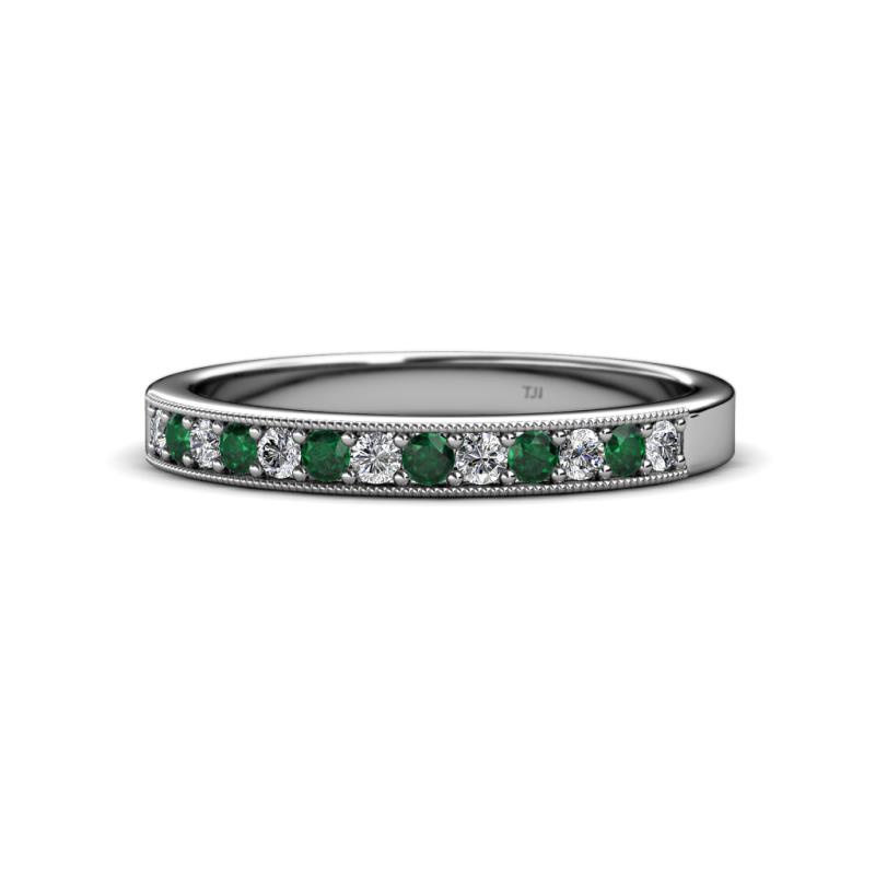 Janice 2.00 mm Round Emerald and Diamond 13 Stone Wedding Band 