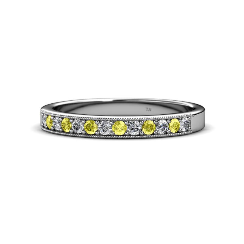 Janice 2.00 mm Round Yellow and White Diamond 13 Stone Wedding Band 