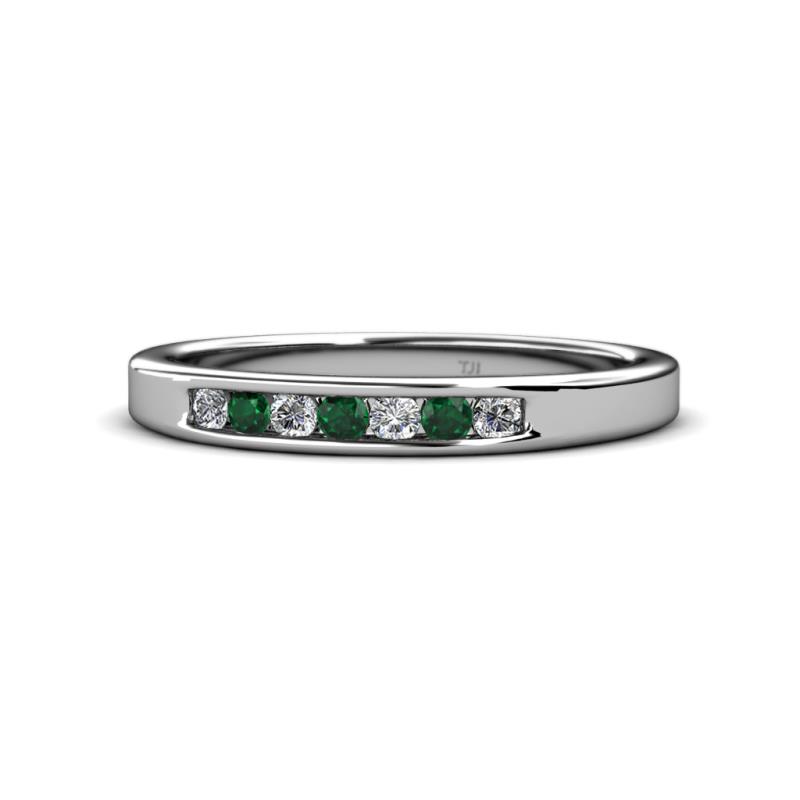 Kathiryn 2.40 mm Emerald and Diamond 7 Stone Wedding Band 