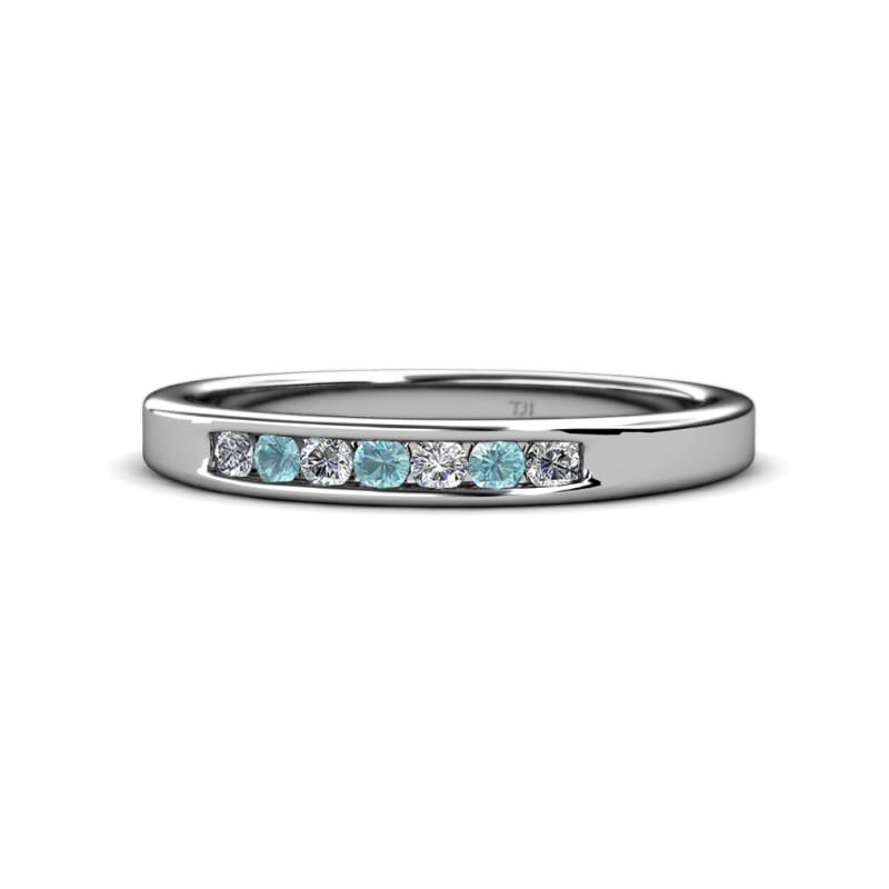 Kathiryn 2.40 mm Aquamarine and Diamond 7 Stone Wedding Band 