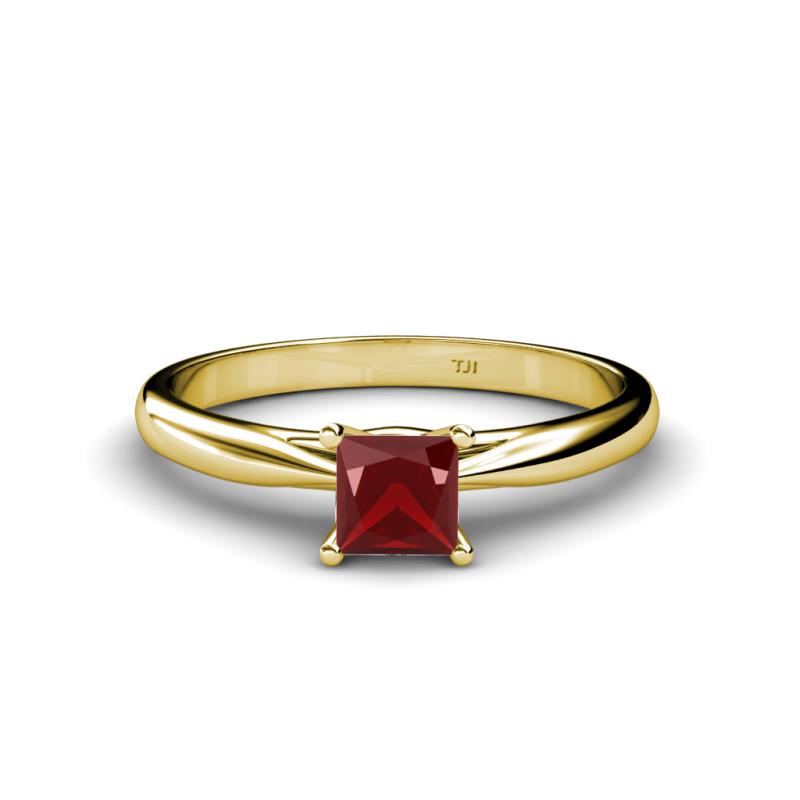 Celine Princess Cut Red Garnet Solitaire Engagement Ring 