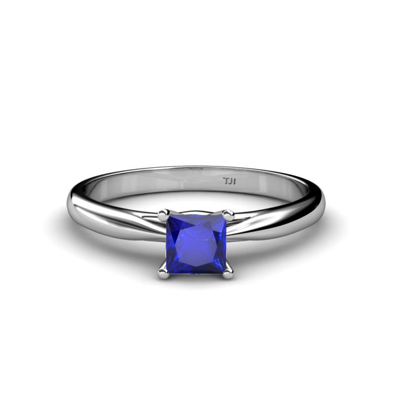 5 Stone Diamond & Blue Sapphire Princess Ring Platinum 0.56ct - U4623