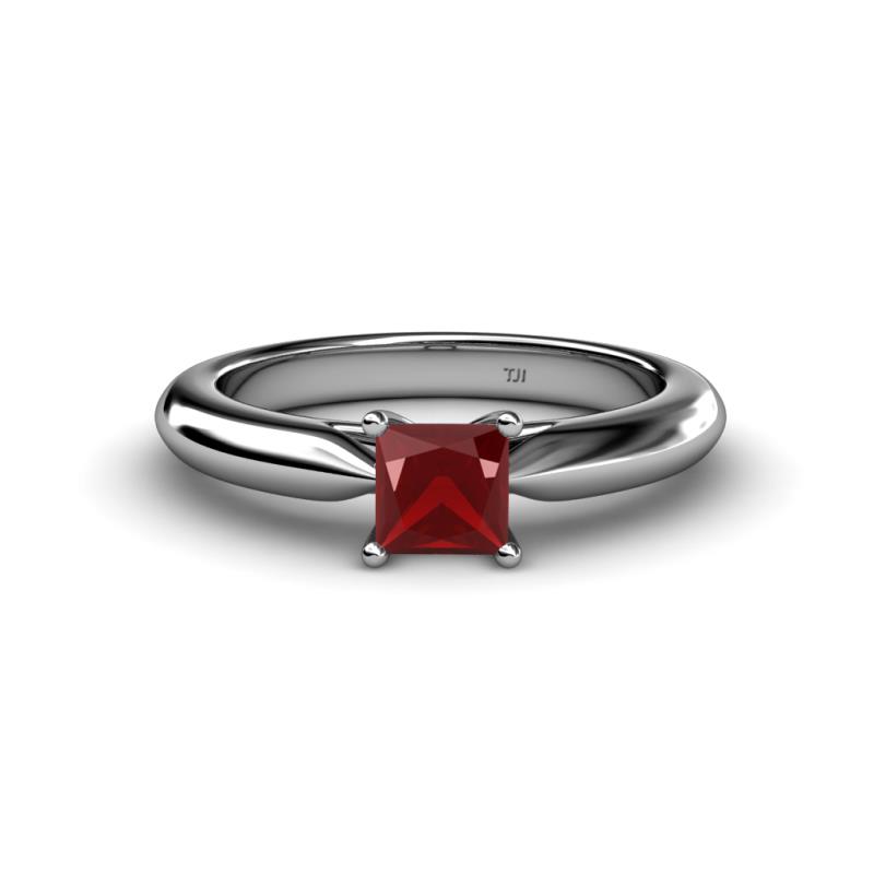 Akila Princess Cut Red Garnet Solitaire Engagement Ring 