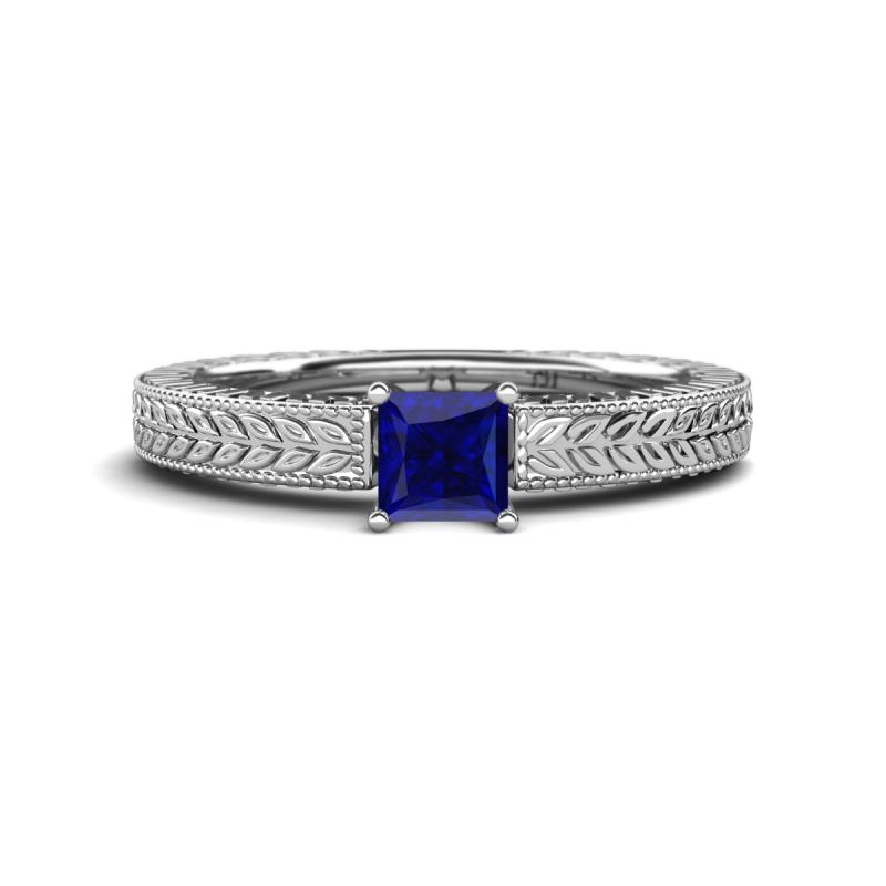 Kaelan 6.00 mm Princess Cut Lab Created Blue Sapphire Solitaire Engagement Ring 