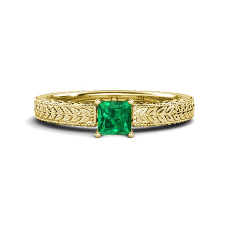 Kaelan 6.00 mm Princess Cut Lab Created Emerald Solitaire Engagement Ring 