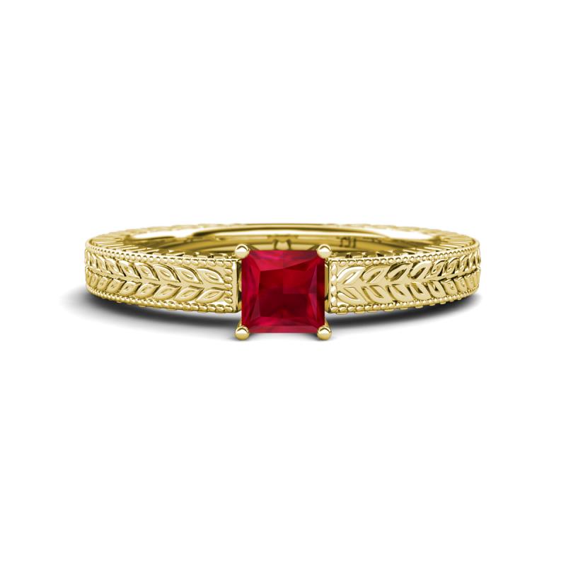 Kaelan 6.00 mm Princess Cut Lab Created Ruby Solitaire Engagement Ring 