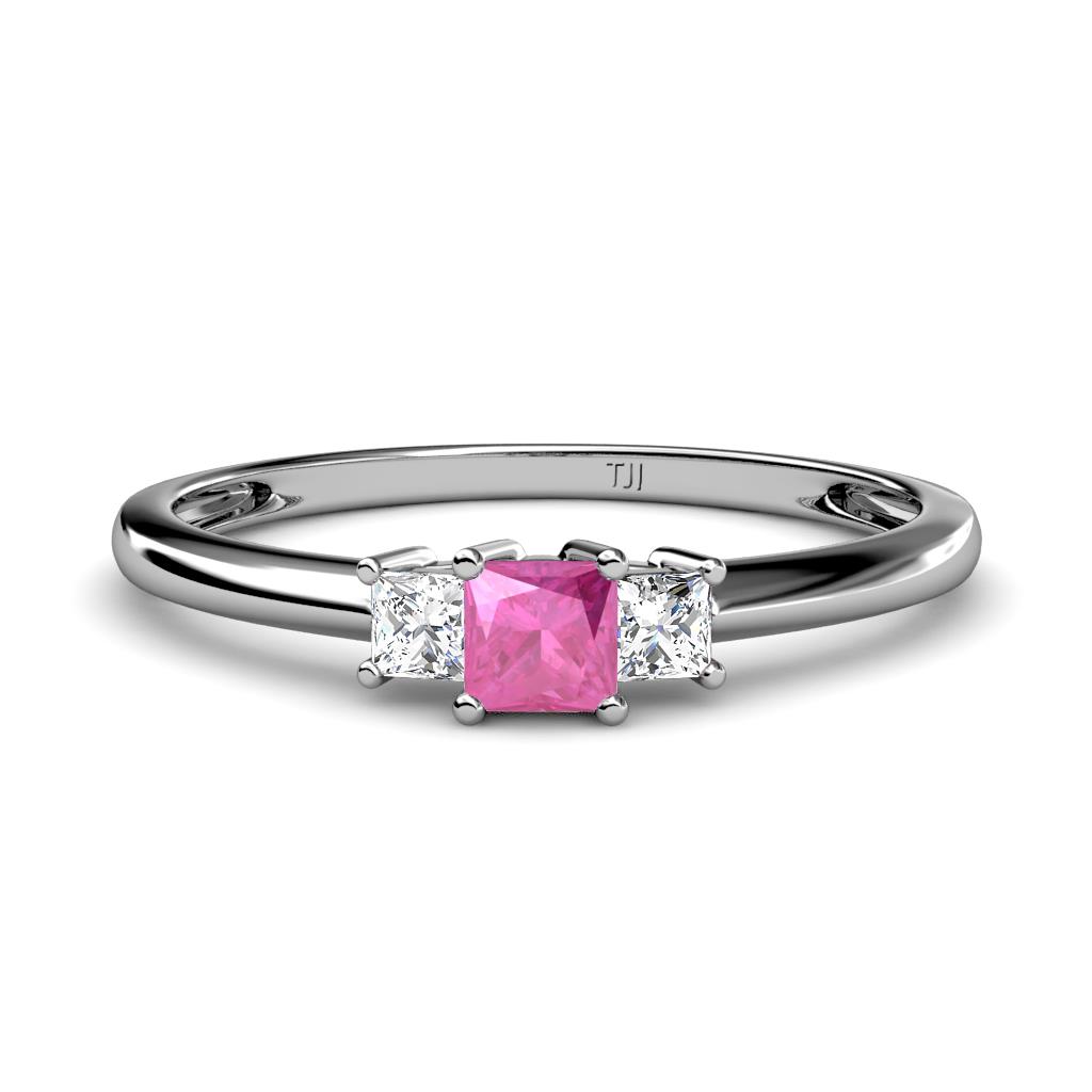 Eadlin Princess Cut Pink Sapphire and Diamond Three Stone Engagement Ring 