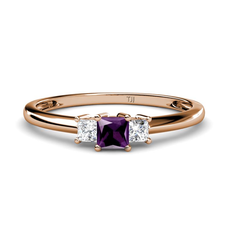 Eadlin Princess Cut Amethyst and Diamond Three Stone Engagement Ring 