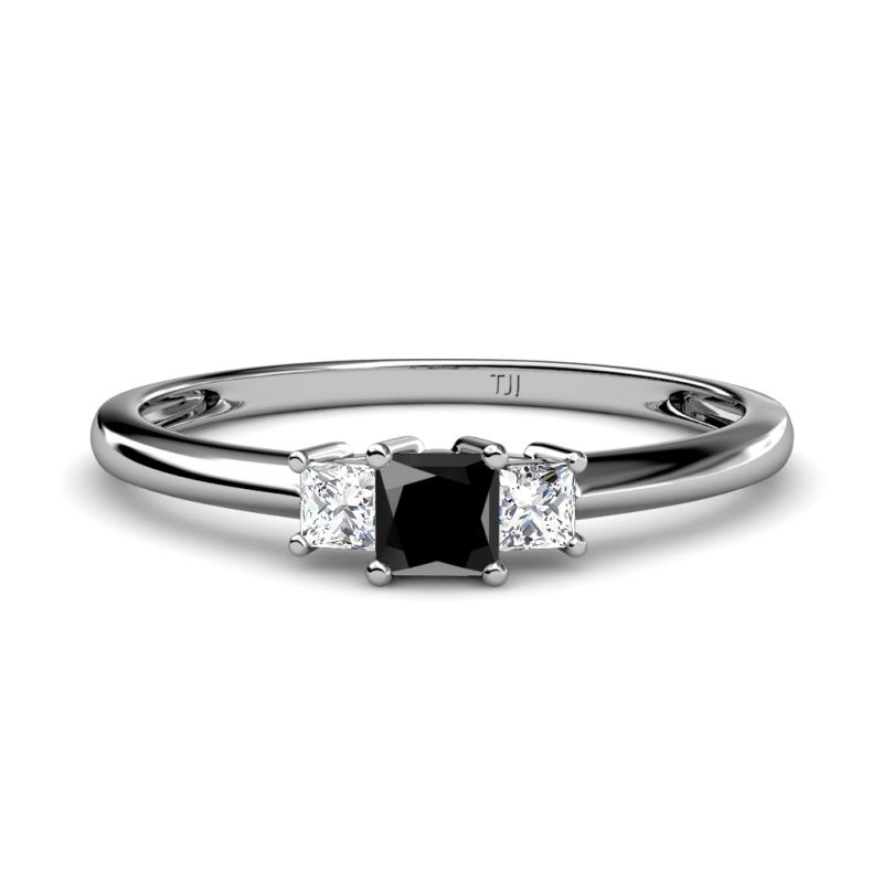 Eadlin Princess Cut Black and White Diamond Three Stone Engagement Ring 