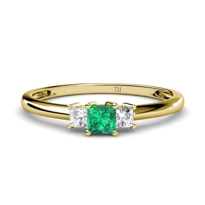 Eadlin Princess Cut Emerald and Diamond Three Stone Engagement Ring 