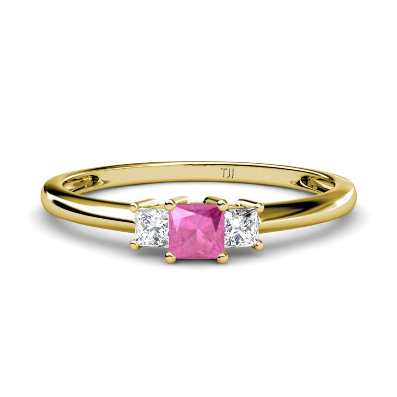Eadlin Princess Cut Pink Sapphire and Diamond Three Stone Engagement Ring 