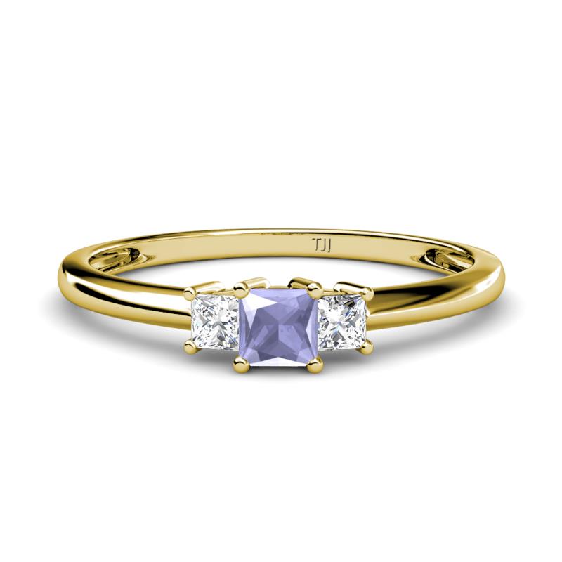 Eadlin Princess Cut Tanzanite and Diamond Three Stone Engagement Ring 