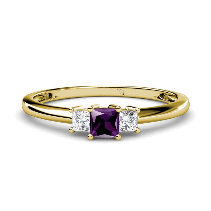 Eadlin Princess Cut Amethyst and Diamond Three Stone Engagement Ring 