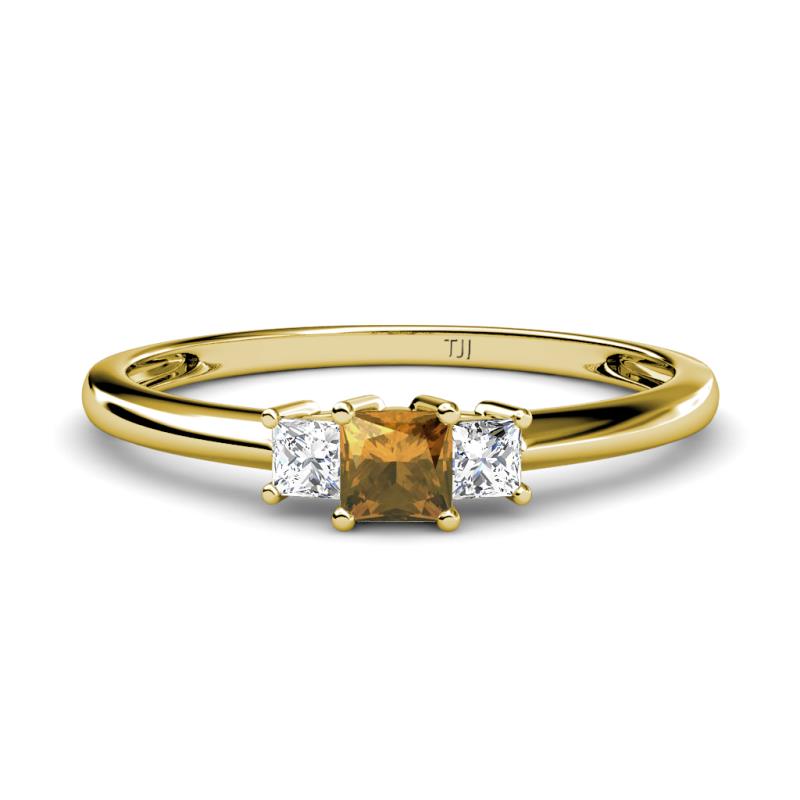 Eadlin Princess Cut Citrine and Diamond Three Stone Engagement Ring 