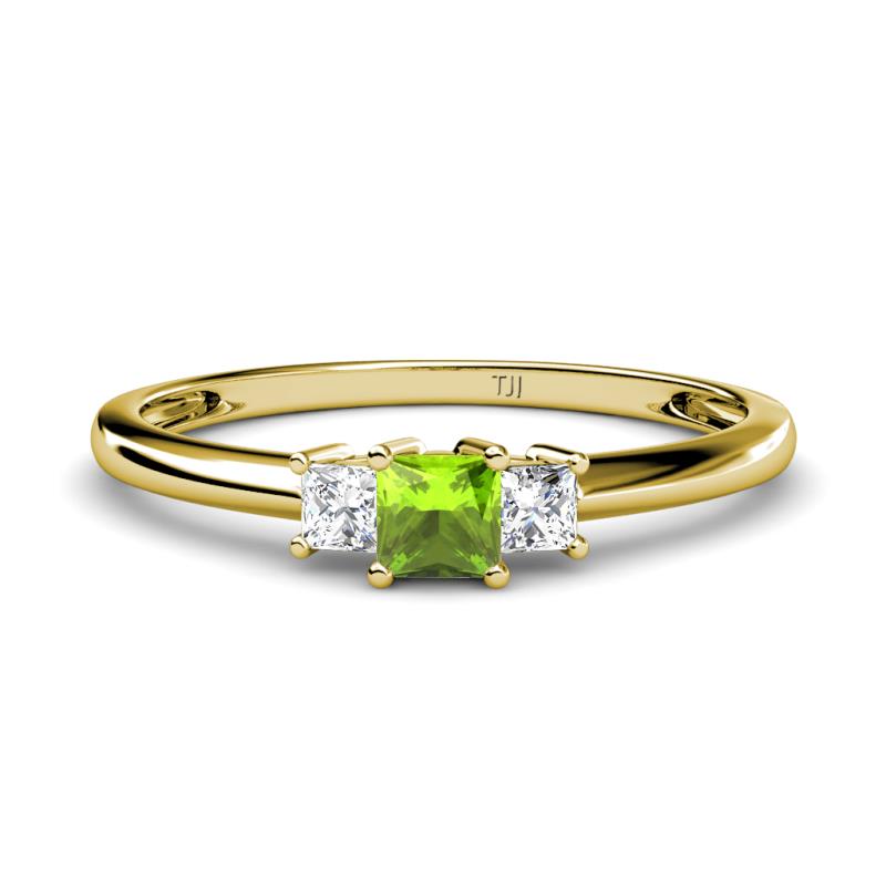 Eadlin Princess Cut Peridot and Diamond Three Stone Engagement Ring 