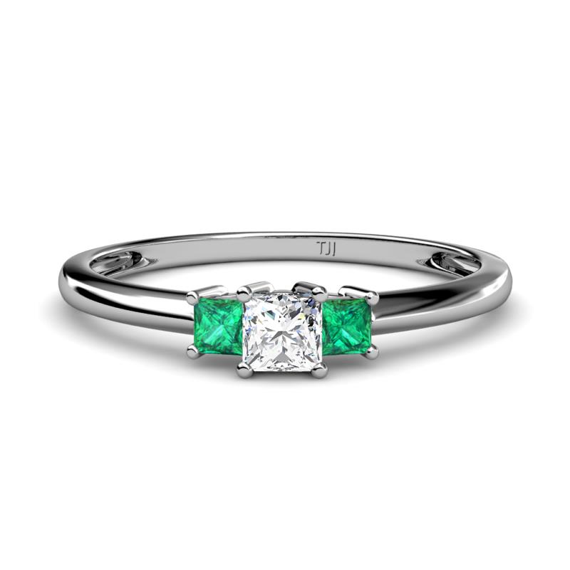 lijden voordelig leugenaar Eadlin Princess Cut (3.5 mm) Diamond and Emerald Womens Three Stone Engagement  Ring 0.41 ctw 14K White Gold | TriJewels