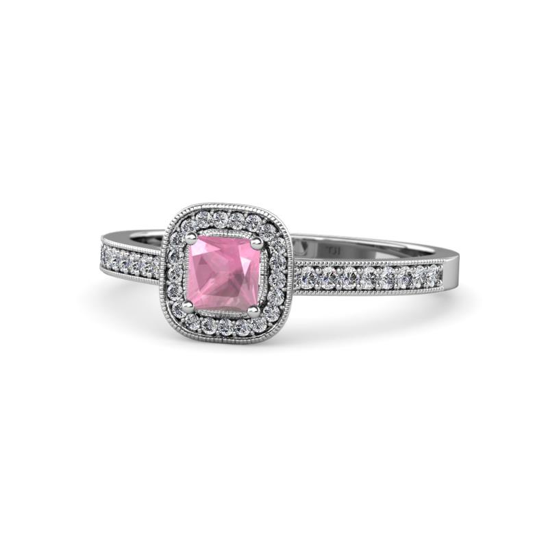 Aellai Princess Cut Pink Tourmaline and Diamond Halo Engagement Ring 