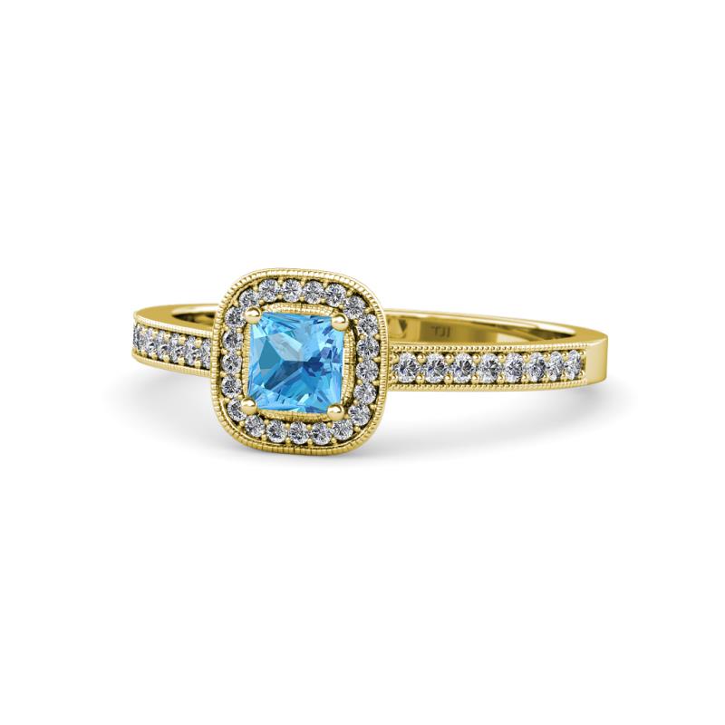 Aellai Princess Cut Blue Topaz and Diamond Halo Engagement Ring 