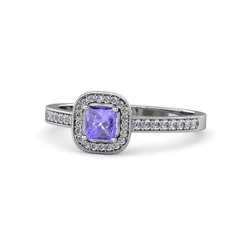 Aellai Princess Cut Iolite and Diamond Halo Engagement Ring 