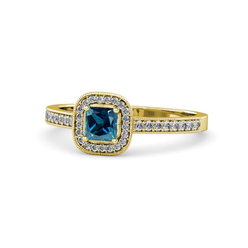 Aellai Princess Cut Blue and White Diamond Halo Engagement Ring 