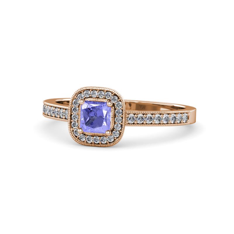 Aellai Princess Cut Tanzanite and Diamond Halo Engagement Ring 