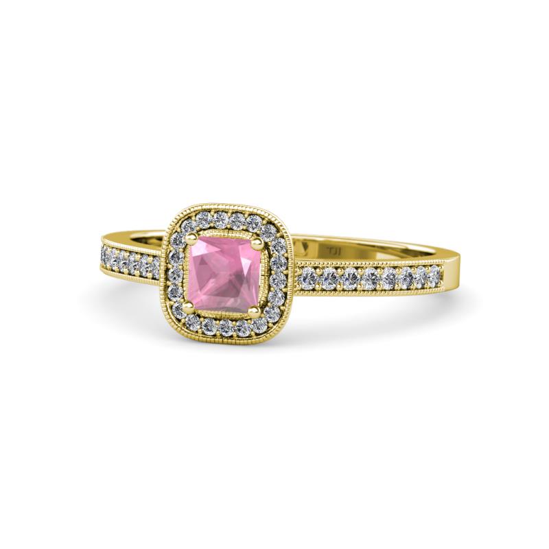 Aellai Princess Cut Pink Tourmaline and Diamond Halo Engagement Ring 