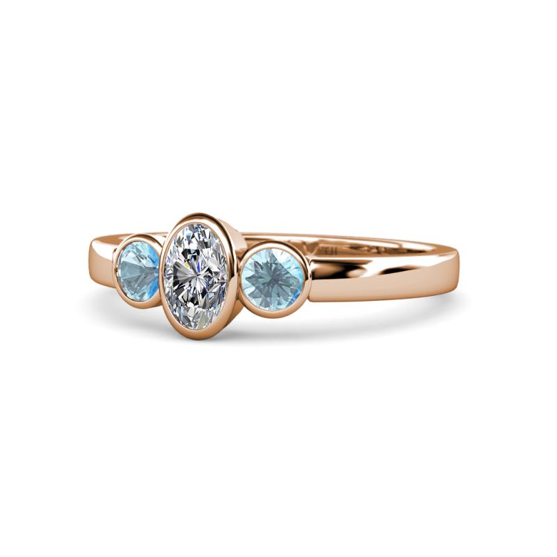 Caron 0.68 ctw Natural GIA Certified Diamond Oval Shape (6x4 mm) and Side Aquamarine Three Stone Ring  