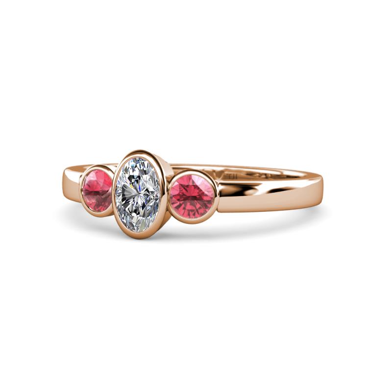 Caron 0.70 ctw Natural GIA Certified Diamond Oval Shape (6x4 mm) and Side Pink Tourmaline Three Stone Ring  