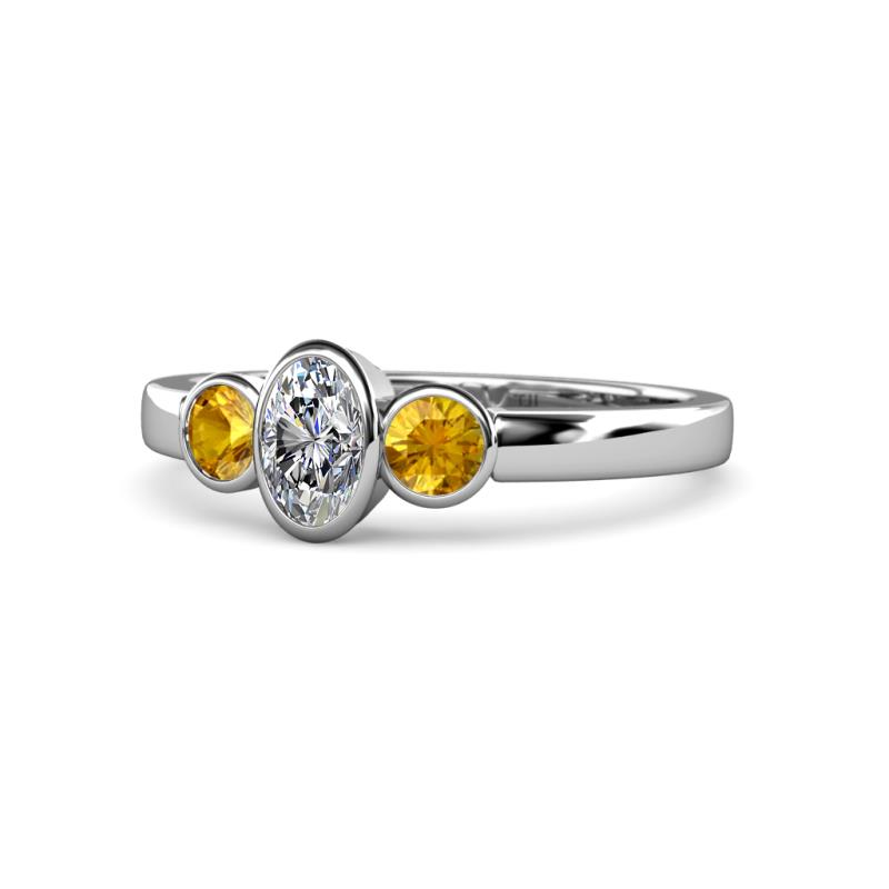 Caron 0.68 ctw Natural GIA Certified Diamond Oval Shape (6x4 mm) and Side Citrine Three Stone Ring  