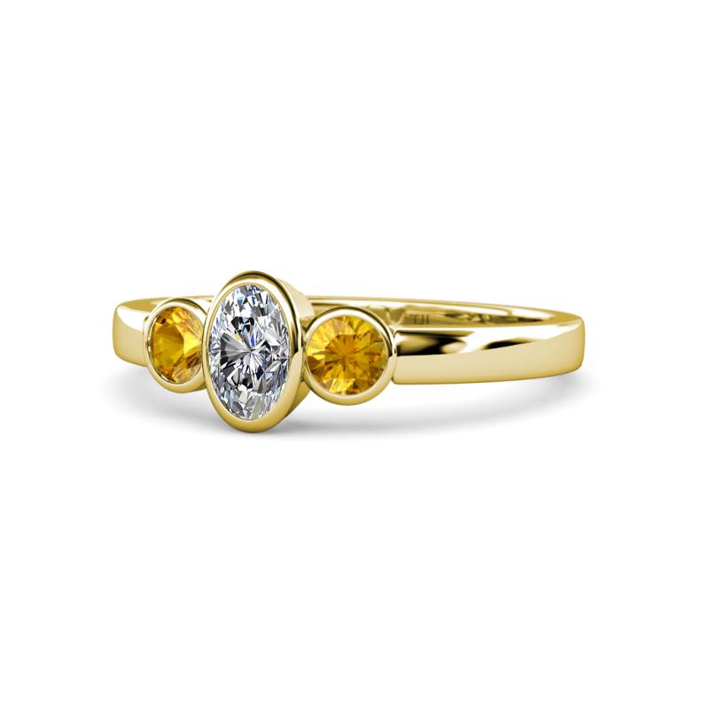 Caron 0.68 ctw Natural GIA Certified Diamond Oval Shape (6x4 mm) and Side Citrine Three Stone Ring  
