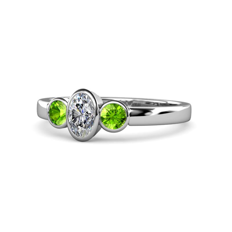 Caron 0.74 ctw Natural GIA Certified Diamond Oval Shape (6x4 mm) and Side Peridot Three Stone Ring  