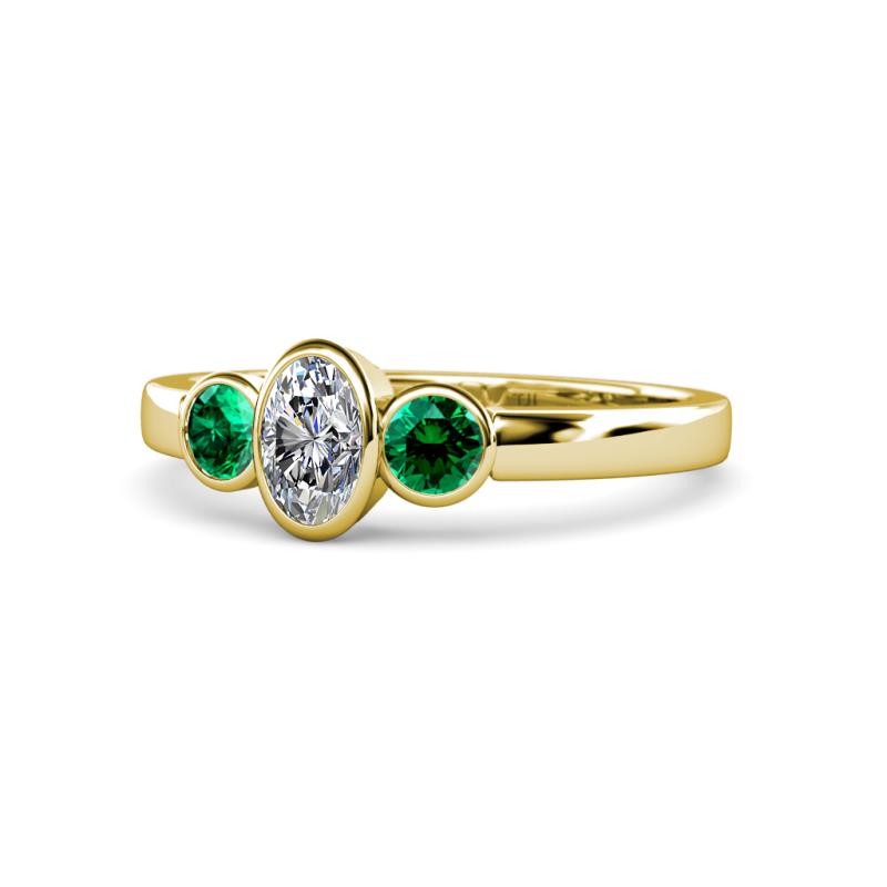 Caron 0.68 ctw Natural GIA Certified Diamond Oval Shape (6x4 mm) and Side Emerald Three Stone Ring  